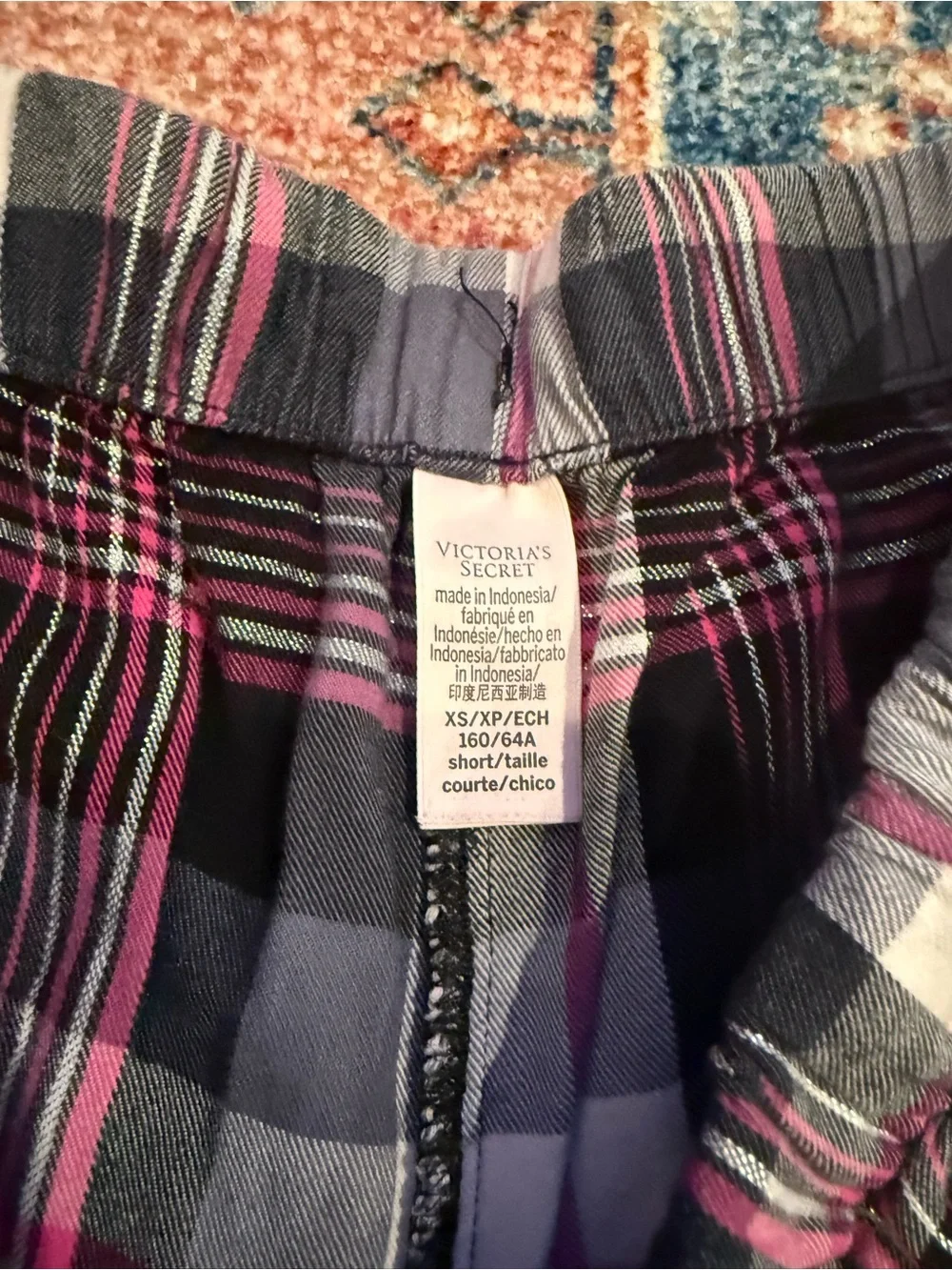 Victoria's Secret Black, Gray & Pink Plaid Pajama Set